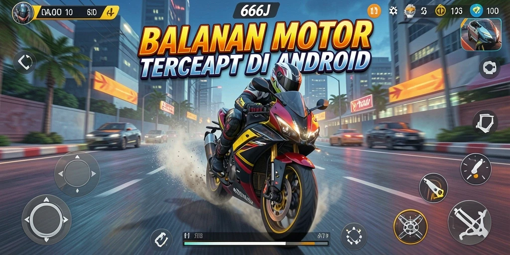 Tampilan gameplay seru di balapan motor 666J.