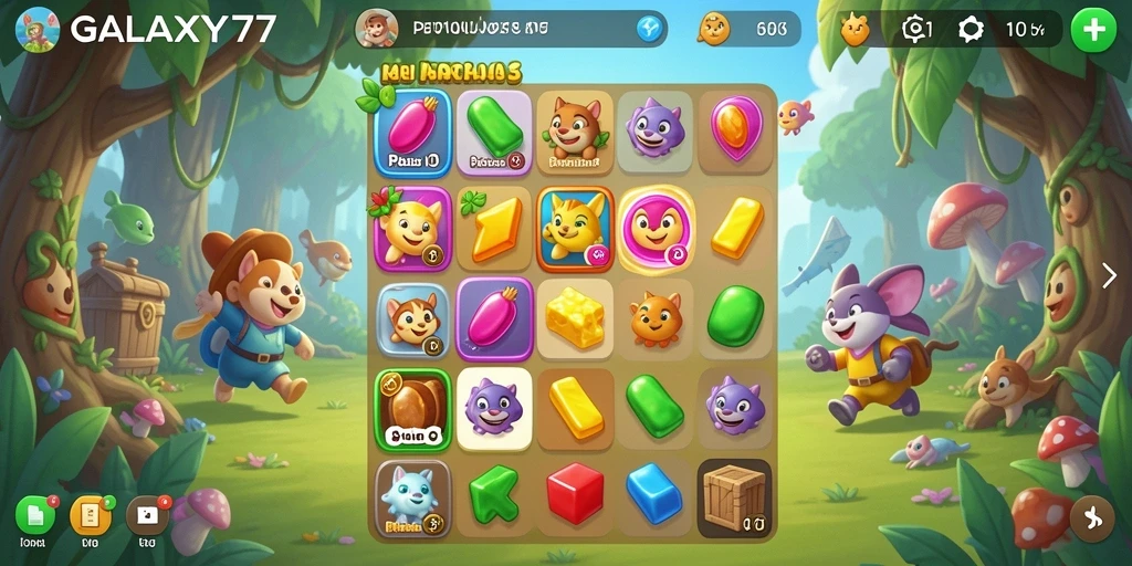 Tampilan gameplay seru GALAXY77 dengan momen mencocokkan yang menegangkan.