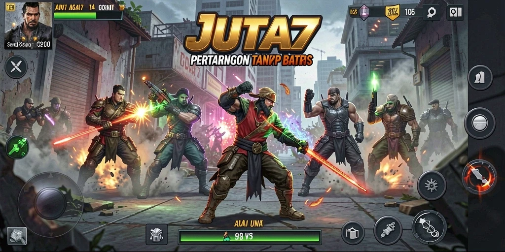 Tampilan aksi pertarungan seru dalam JUTA7 dengan efek visual yang memukau.