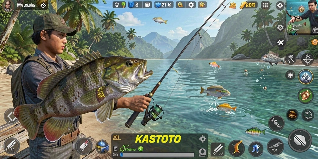 Gameplay KASTOTO menampilkan pengalaman memancing yang menggairahkan.