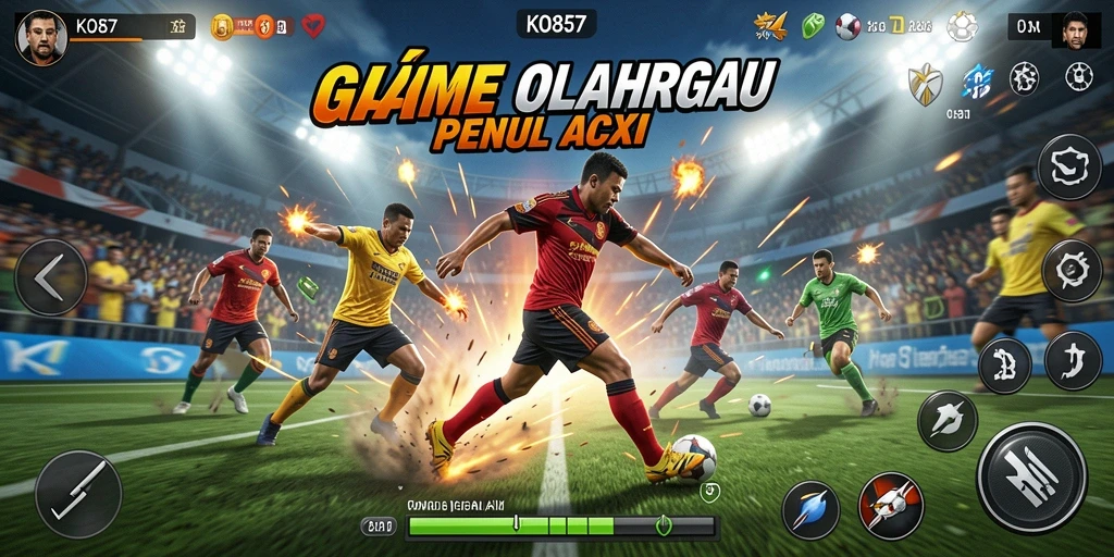 Screenshot gameplay KO857 menampilkan aksi seru di lapangan olahraga.