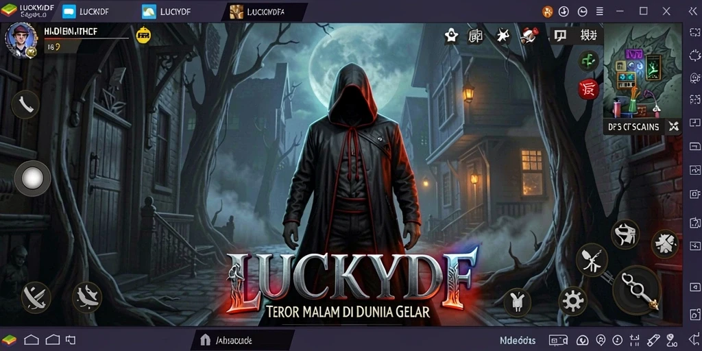 Gameplay LUCKYDF yang mencekam dengan suasana gelap dan penuh teror.