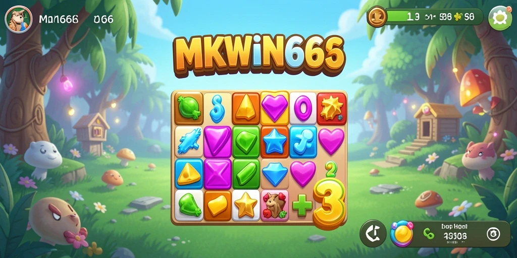 Screenshot gameplay <strong>MKWIN666</strong> dengan grafis cerah dan tantangan Match-3.