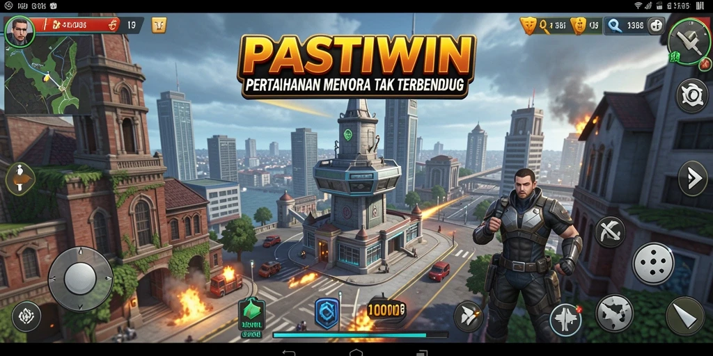 Tangkapan layar utama PASTIWIN menunjukkan aksi mendebarkan gameplay Tower Defense.