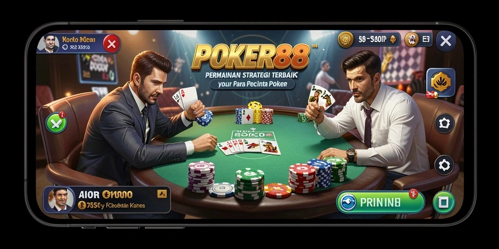 Tampilan gameplay POKER88 dengan suasana poker yang seru.