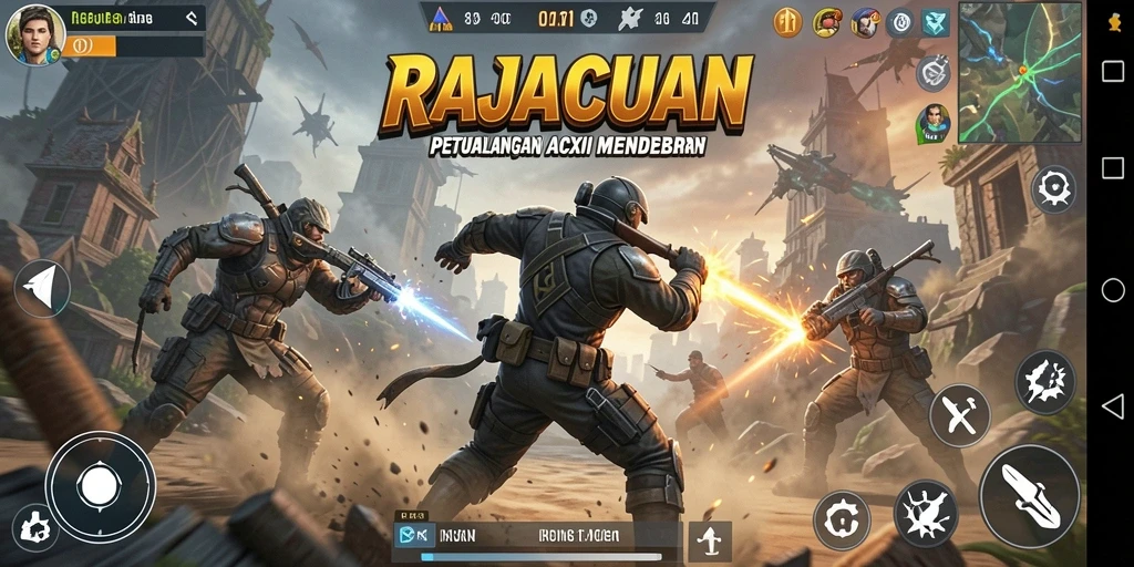 Tampilan gameplay seru dengan aksi mendebarkan di RAJACUAN.