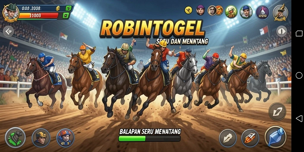 Gameplay balapan seru di ROBINTOGEL dengan lintasan menantang.