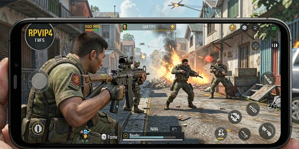 Screenshot RPVIP4 menampilkan pertempuran seru dan karakter yang dinamis dalam game TPS.