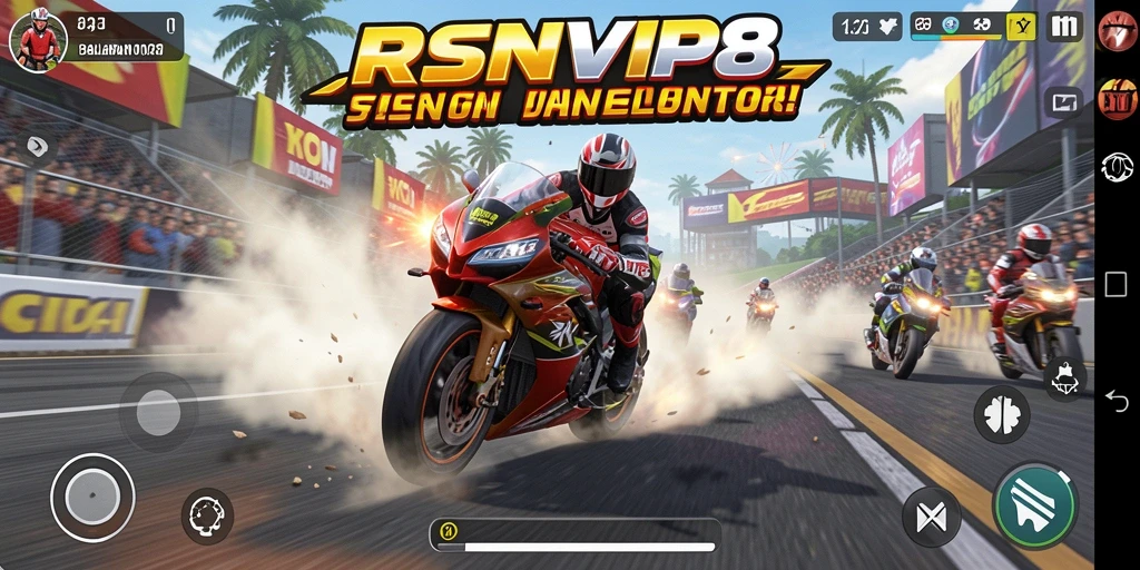 Tampilan gameplay seru balapan motor dalam RSNVIP8.