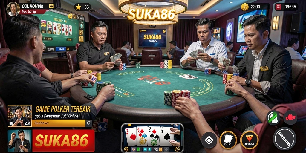 Gambar layar utama SUKA86 menampilkan gameplay Poker yang seru.