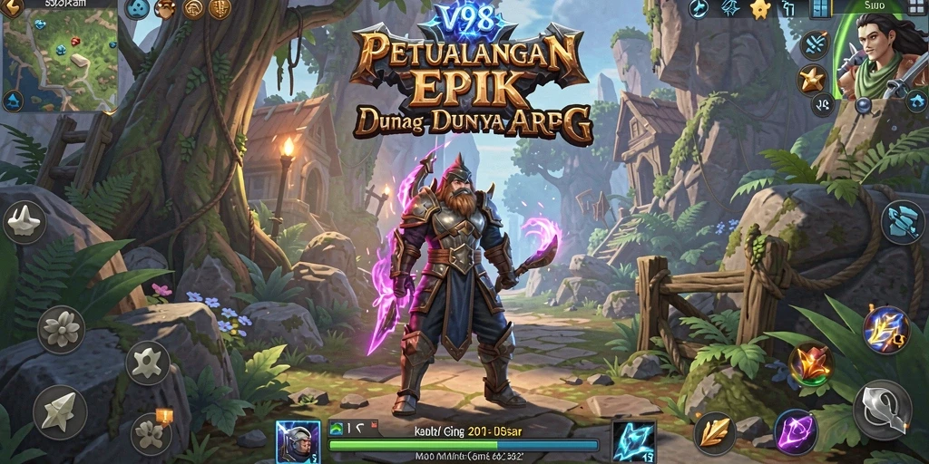 Tangkapan layar menampilkan aksi seru dalam gameplay ARPG di V98.