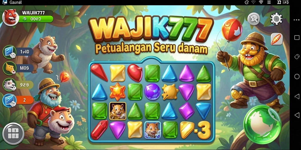 Tangkapan layar utama WAJIK777 menampilkan kombinasi buah yang seru dalam permainan Match-3.
